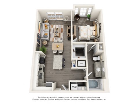 Floor plan for 1 bed, 1 bath, 779 sqft
